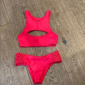 AVAILABLE: MIKOH bikini set neon pink top & bottom